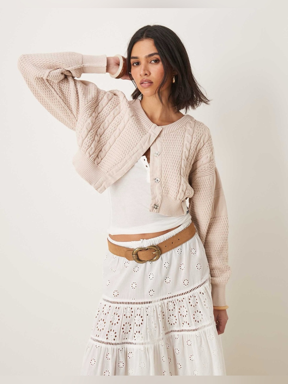 We The Free heritage cropped cable knit cardigan